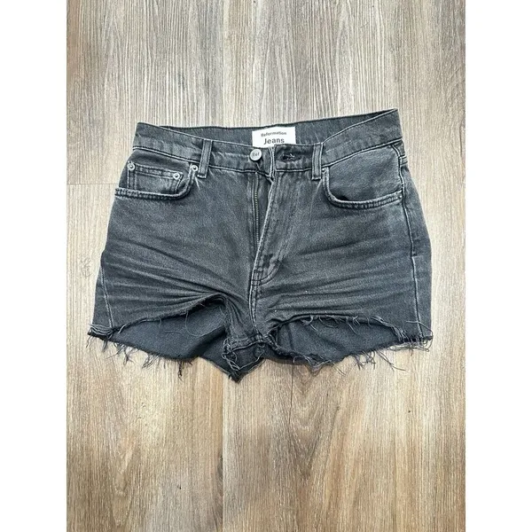 Reformation Size 25 Women's‎ Button Zip High Rise Black Distress Denim Shorts - Image 2
