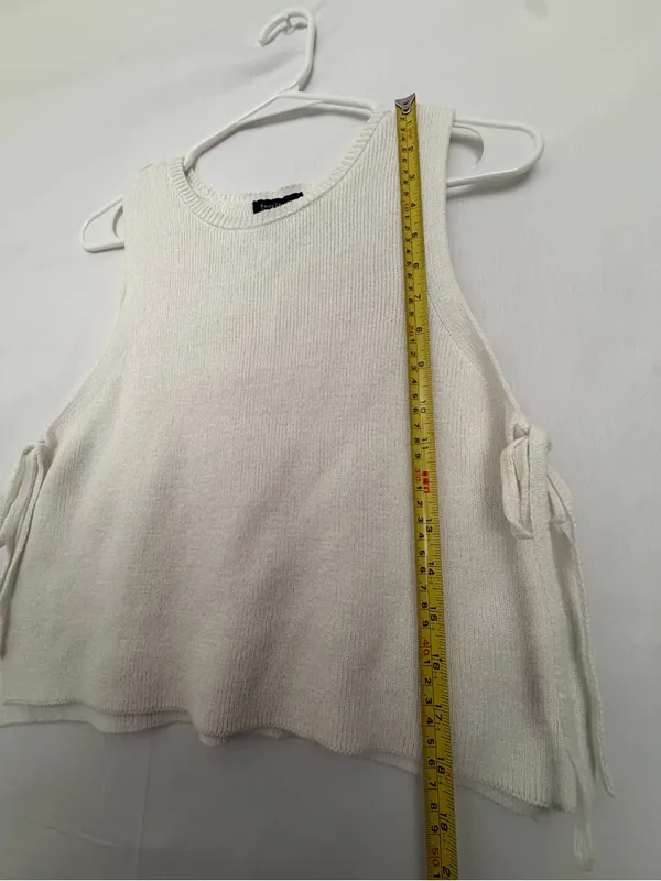 White House Black Market Sweater Vest Small Off White Side Tie Sleeveless(A919) - Image 5