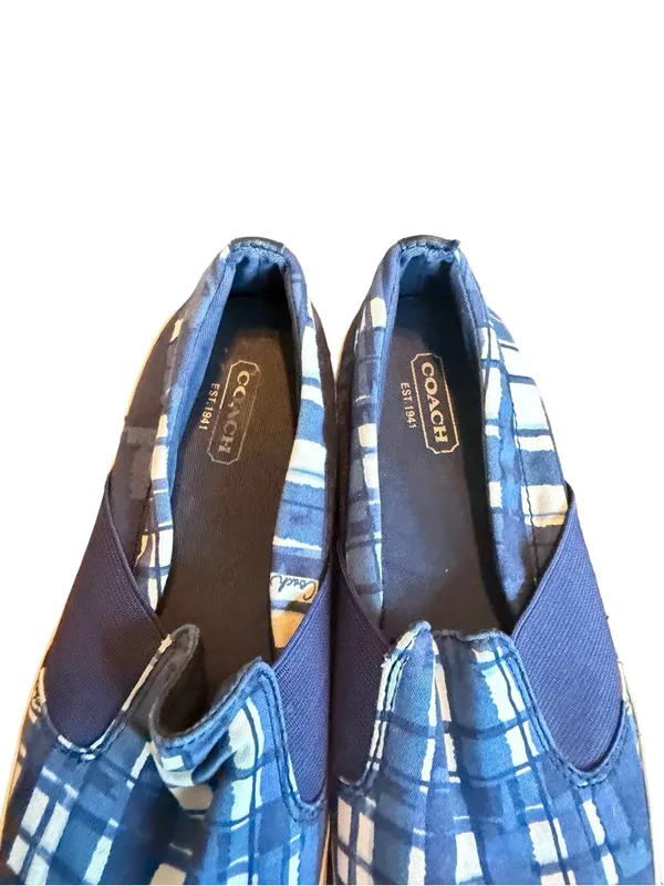 Coach Kaycee Slip-On Shoes Blue White Plaid Flats Comfort Size 6.5 Women's - Image 4