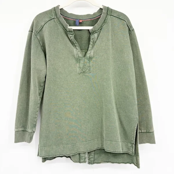 Pilcro Anthropologie Womens Olive Green Split Hem Boho Pullover Tunic Top Size M - Image 3