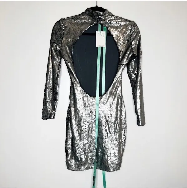 House Of CB Starlight Silver Sequin Back Dress - Image 8