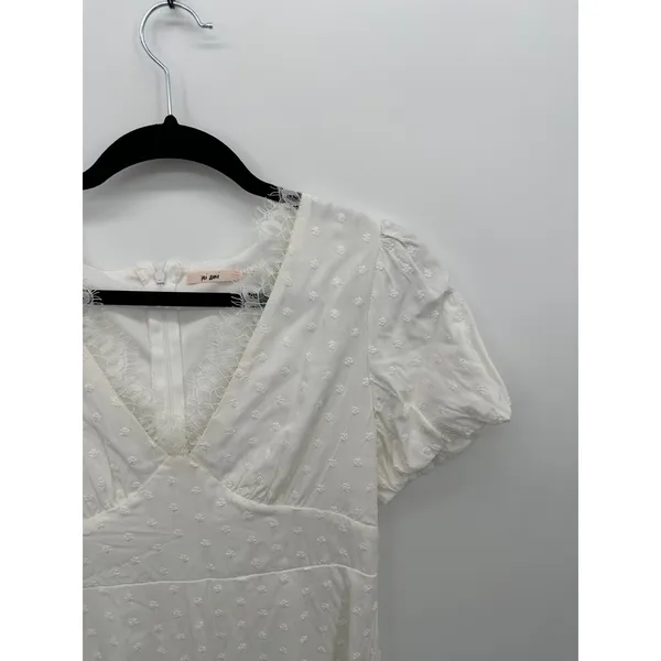 mi ami Womens White Babydoll Mini Dress Sz M Lace Swiss Dot Boho Feminine Soft‎ - Image 4