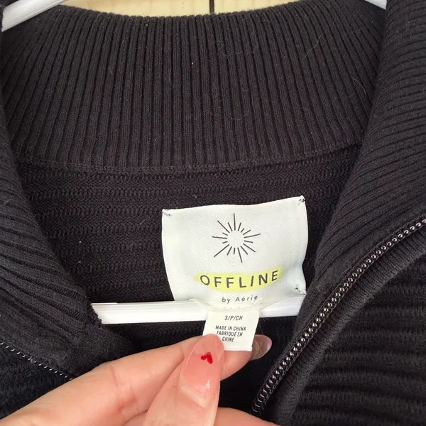 Aerie Offline black ribbed knit quarter-zip sweater - Image 3