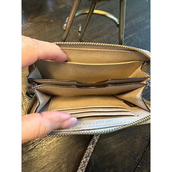 Michael Kors Brown Snakeskin‎ Embossed Leather Zip Around Wristlet Wallet GUC - Image 7