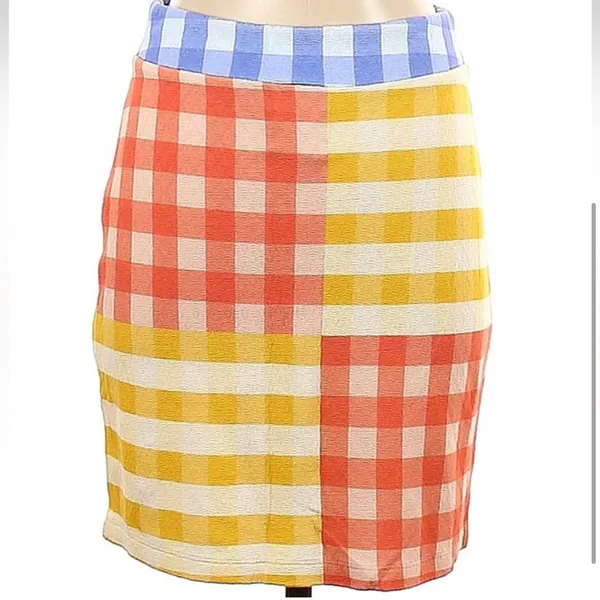 Anthropologie FARM RIO Linen Cheesecloth Plaid Gingham Checker Hi Waist Skirt - Image 4