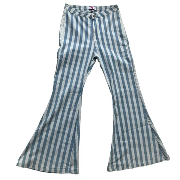 Buddy Love Blue and White Jojo High Waist Stripe Flare Jeans Size 28 - Image 4