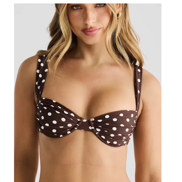 Vacay Swimwear Rhodes Polka Dot Bikini Top Chocolate Brown White Small NWT - Image 2