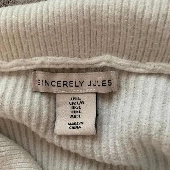 Sincerely‎ Jules Womens Large Sweater White Green Striped Ribbed Knit Pullover - Image 5