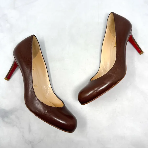 Christian Louboutin Vintage Simple Pump 85 Leather Low Mid Height Heels Brown 36 - Image 3