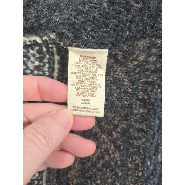 Free People Cardigan Womens M Wool Blend High Low Fringe Toggle Gray‎ EUC - Image 5