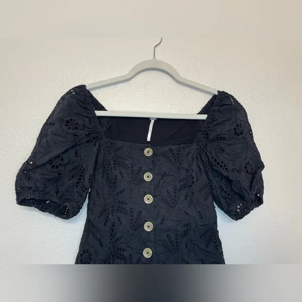 Free people‎ Daniella Eyelet Elegant Black Lace Mini Dress Size 2 - Image 7