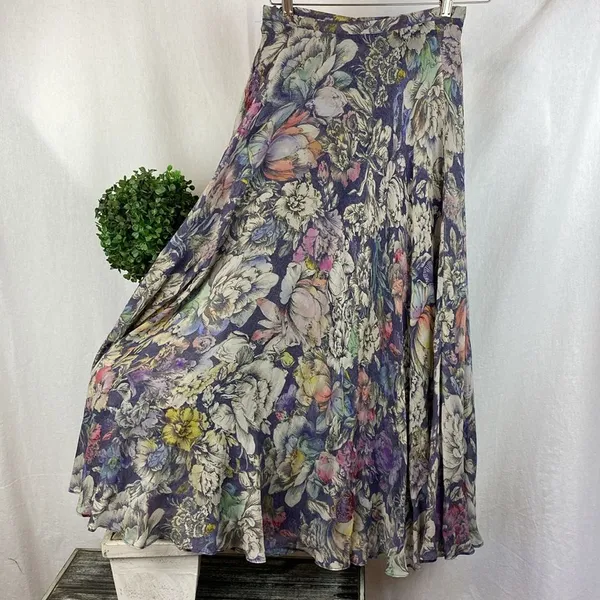 Anthropologie Gray Floral A Line Maxi Skirt 0 - Image 3