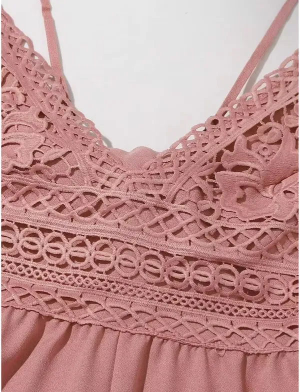 SheIn Contrast Crochet Lace Self-Tie Cami Romper - Image 6