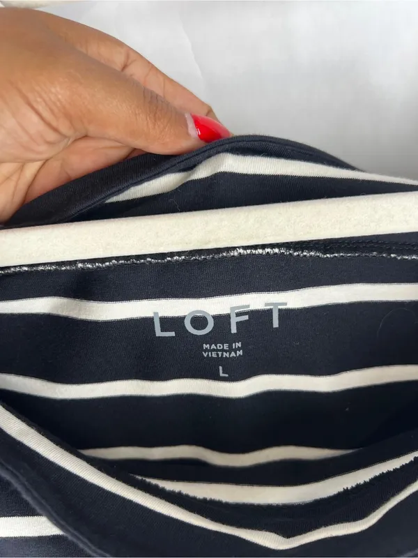 LOFT Navy & White Striped Wide Boatneck‎ Top - Image 5
