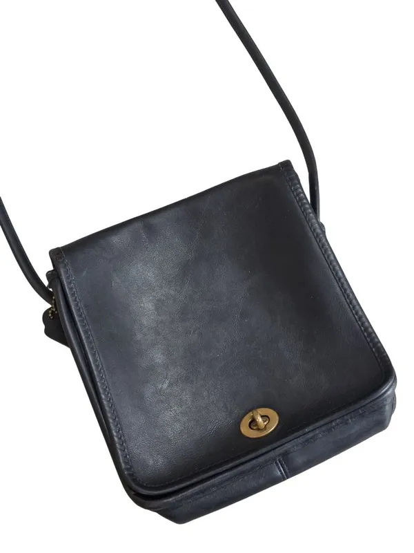 Vintage Coach Black Leather Crossbody Satchel Bag With Brass Turnlock - Image 8