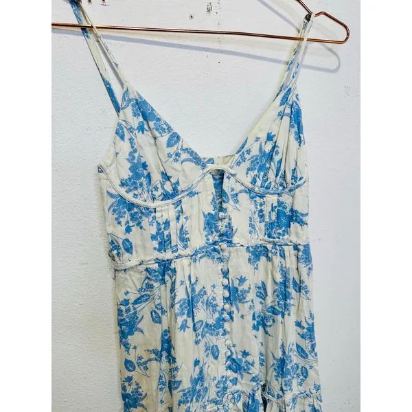 LoveShackFancy Women's White Blue Floral Garnita Floral Tiered Maxi Dress Size 0 - Image 9