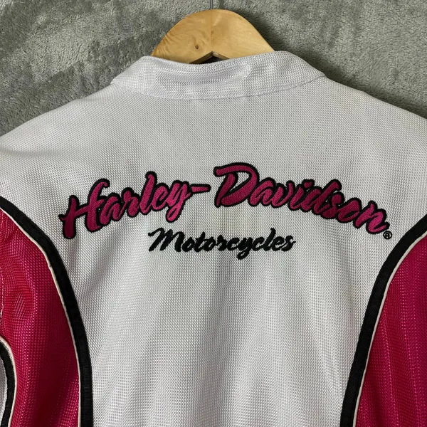 Harley‎ Davidson Y2K Vintage Biker Jacket Pink White Moto Baddie Zip Up Large - Image 3