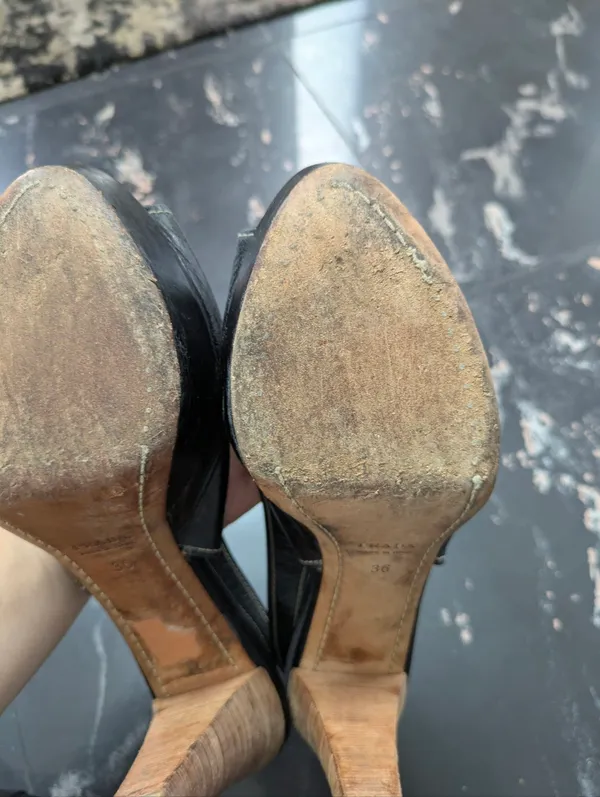 Prada Black Leather Peep-Toe Slingback Heels Size 36 - Image 7