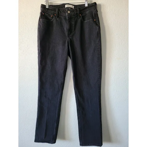 Abercrombie & Fitch Curve Love Women's 27 Black Mid Rise 90s Straight Jeans - Image 11