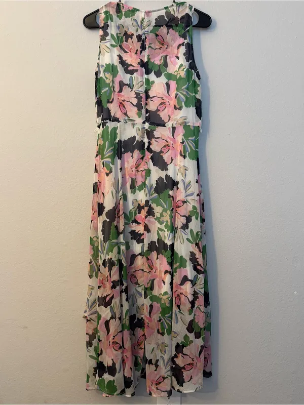 Tommy Hilfiger Floral High-Low Chiffon Maxi Dress - Pink & Green size 8 - Image 7