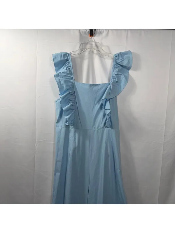 Shein Light Blue Ruffle Strap Wide Leg Jumpsuit Size Large - Image 2