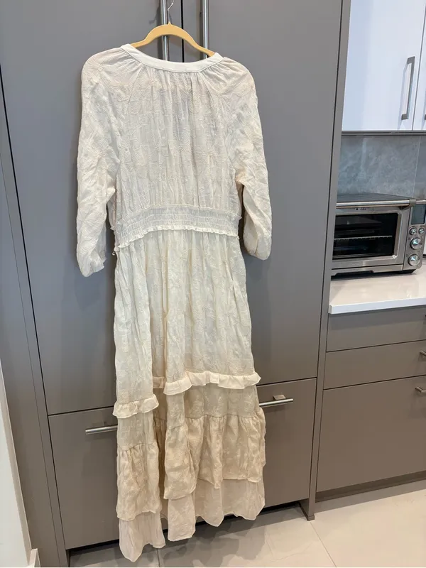 Rose & Everly Cream Embroidered Maxi Dress Boho Cottagecore Tiered Ruffle - XL - Image 7