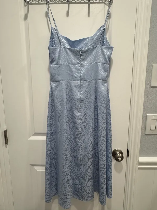 Lulus Light Blue Jacquard Animal Print Cowl Neck Midi Dress Small - Image 4