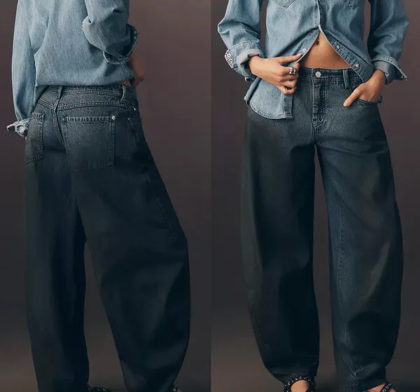 NWT $158 Anthropologie x Pilcro Dark Blue High-Rise Balloon Jeans 23 TALL - Image 3