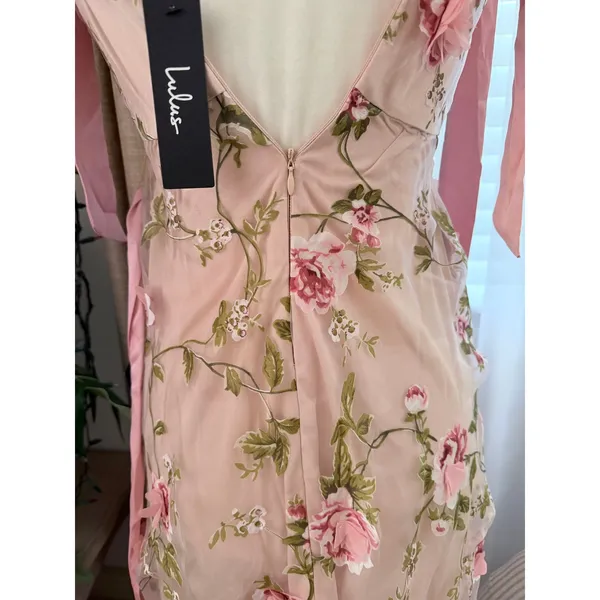 Lulus Authentic Sweetness Pink Floral Applique Tie-Strap Midi Dress - Image 10