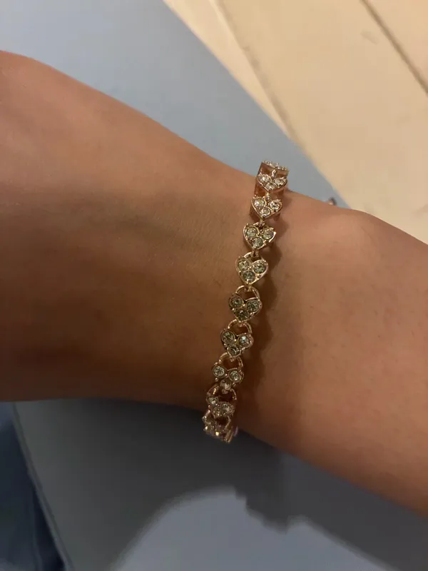 Rose Gold Heart Link Bracelet with Crystal Accents - Image 3