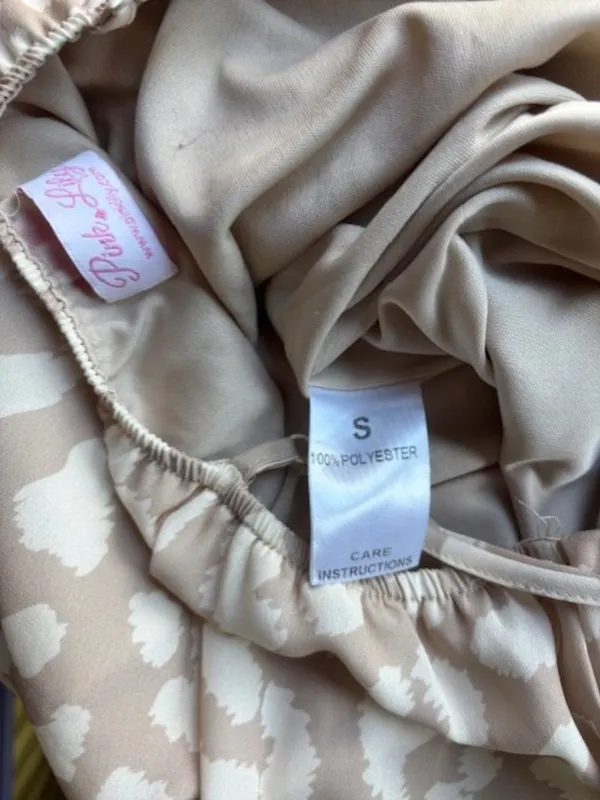 Pink Lily Beige Cream Abstract Dot Slip Midi Dress S Spaghetti Straps Casual - Image 8