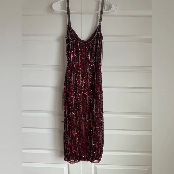 Mac Duggal 10770 Burgundy Beaded Spaghetti Strap Midi‎ Slip Dress Size 2- NWT - Image 8