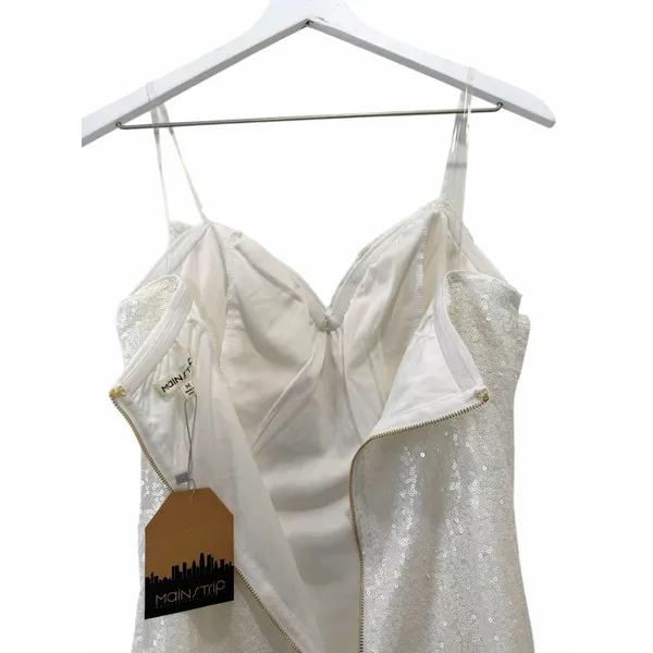 Mainstrip White Sequin Strapless Bow Front Mini Dress Size Medium - Image 8