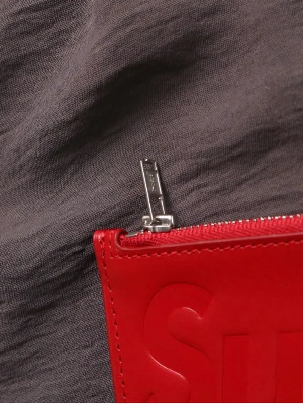 Supreme Red Embossed Leather Zip Card Sleeve with Silver Hardware - Image 2