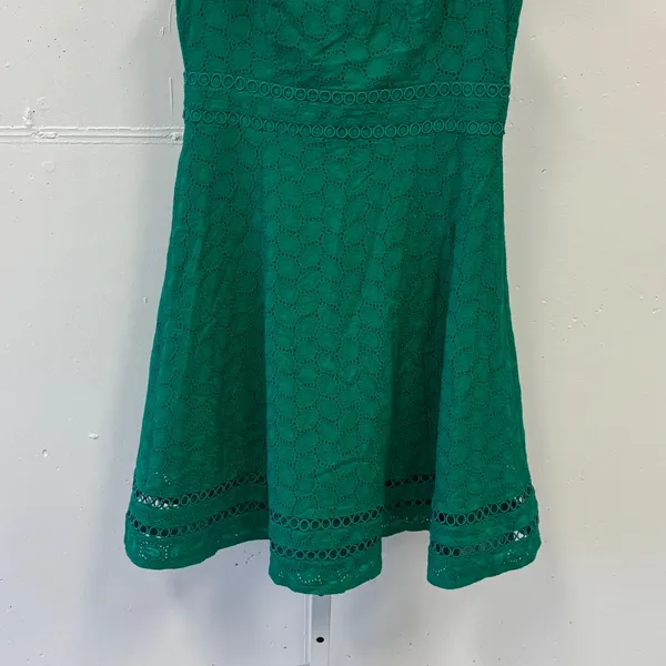 Calvin Klein Green Eyelet Cotton Fit and Flare Dress Petite 2P Sleeveless Summer - Image 4