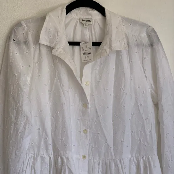 NWT J. Crew Factory Eyelet Collared Mini Shirtdress in‎ White BY515 - Image 4