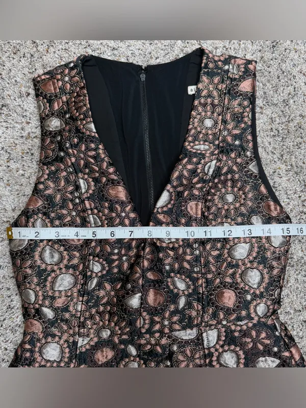 Alice & Olivia Pacey Low V-Neck Metallic Brocade Jacquard Lantern Mini Dress 2 - Image 10