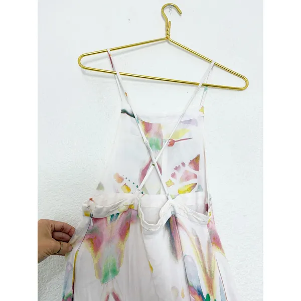 Free People Sounds Of Spring Maxi Dress Size 6 Ivory Watercolor Bib Overall - Image 12