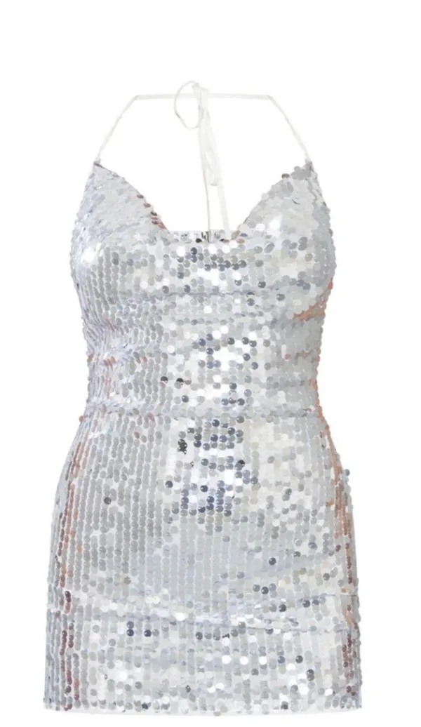 s Silver Sequin Mini Dress - Image 3