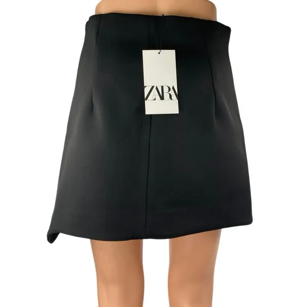 NEW Zara Women's Black Asymmetric High Waist Zipper Mini A-Line Skirt Size S - Image 3