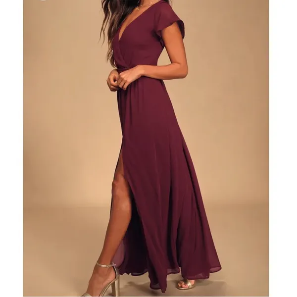 Lulu’s Lost in the Moment Maxi Gown Burgundy Bridesmaid Dress Size Small NWT - Image 2