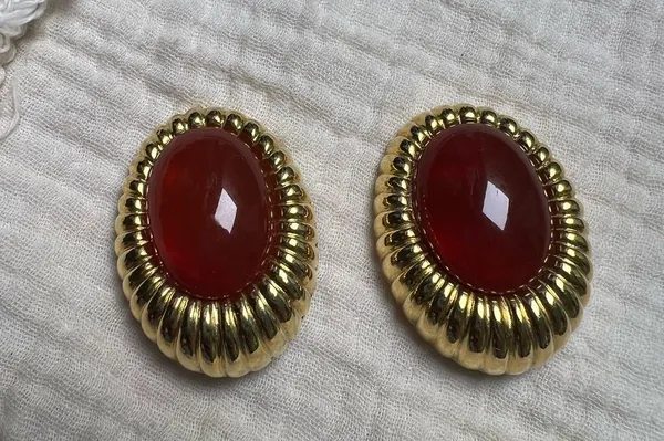 Vintage Joel Powell Designs Clip Earrings Gold/Orange - Image 3