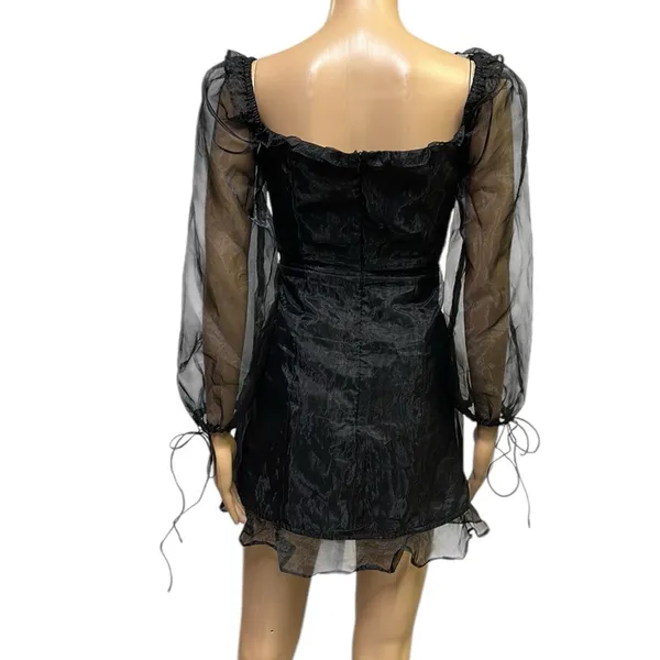 Lioness Black Corset Ruched Sheer Slv Feng Shui Lined Mini Dress Womens Medium - Image 5