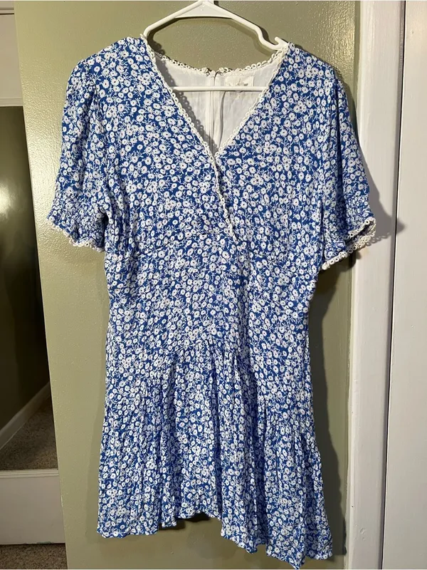 Lost + Wander Women's Size Large Villa by the Sea Floral Picot Trim Peasant Mini - Image 3