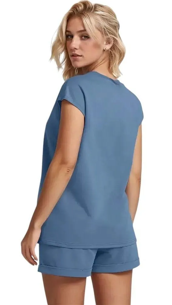 Women's Solid Regular Short Sleeves T-shirt & Solid Elastic Waist Shorts - Image 5