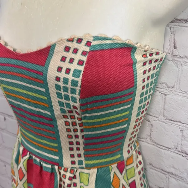 Judith March bold neon funky geo printed strapless midi dress cotton Small chic - Image 6