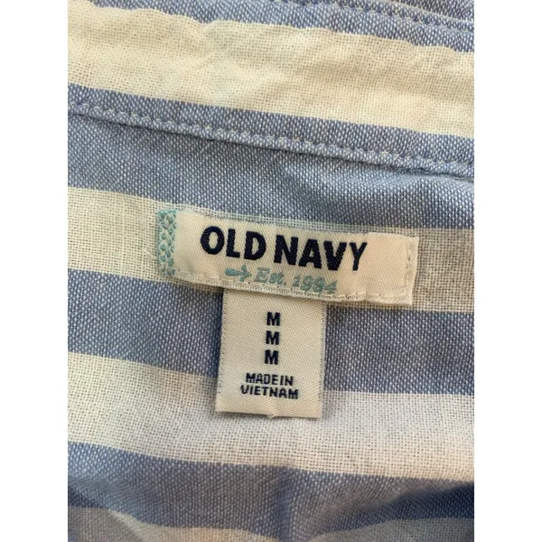 Old Navy Top Womens Medium Blue Striped Oxford‎ Popover Tunic Coastal Preppy - Image 5