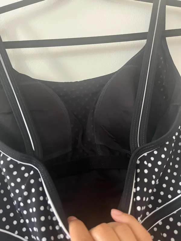 Studio Works Modest polka dot swim dress one piece 14 swimsuit black white retro 1950s - Image 5