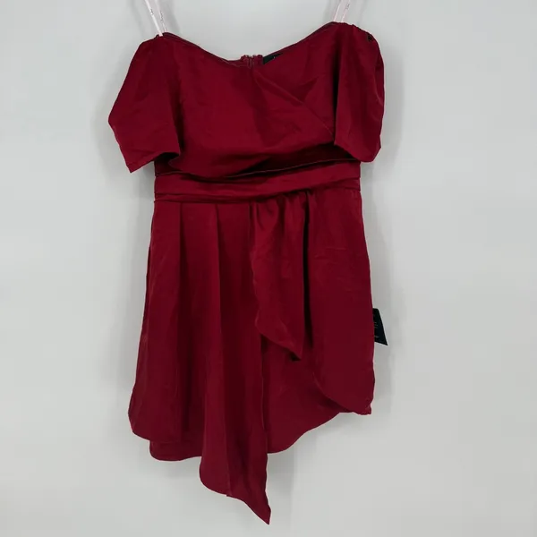 Lulus Always Celebrating Burgundy Satin Off-The-Shoulder Mini Dress Size M - Image 2