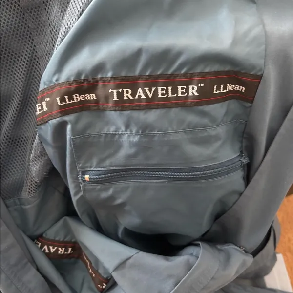 VTG L.L. Bean Traveler Belted Rain Trench Coat Dusty Blue Sz M Pockets Academia - Image 5